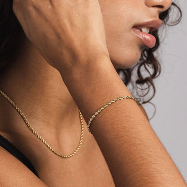 14k Solid Gold 2mm Rope Chain Bracelet