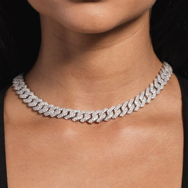 Diamond Prong Link Necklace in White Gold - 12mm
