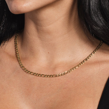Micro Figaro Link Necklace in Yellow Gold