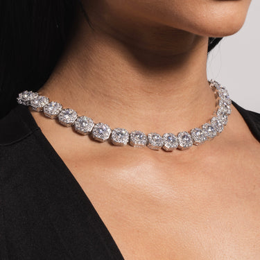 Clustered Tennis Necklace in White Gold