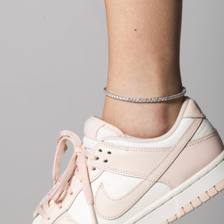 Round Cut Tennis Anklet in White Gold - 3mm