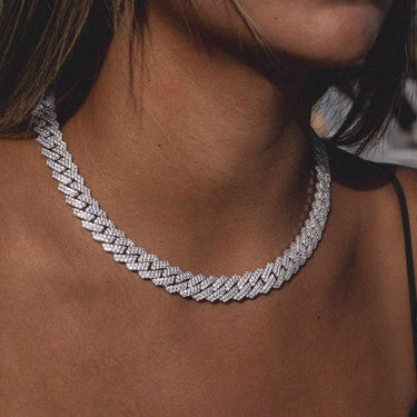 Diamond Prong Link Choker (10mm) in White Gold