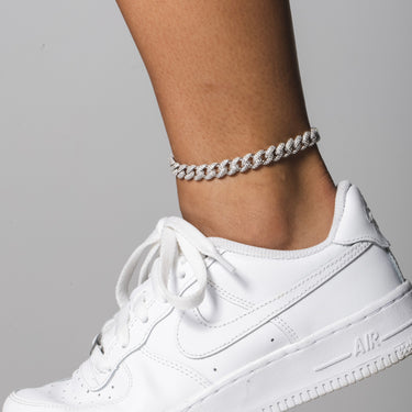 Iced Cuban Anklet in White Gold - 8.5mm