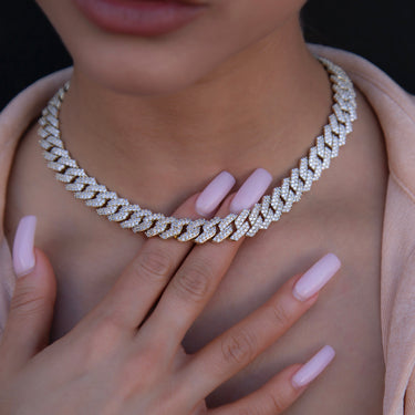 Diamond Prong Link Necklace in Yellow Gold - 12mm