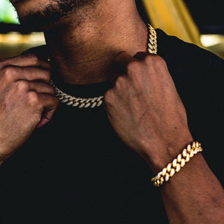 10mm Diamond Cuban Link Choker/Bracelet Bundle in Yellow Gold