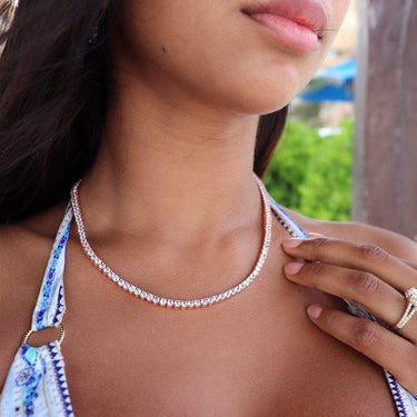 Round Cut Tennis Necklace in Rose Gold - 3mm