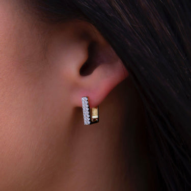 Double Row Square Huggie Earrings In Yellow Gold