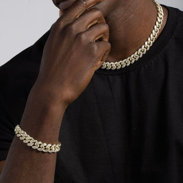 Yellow Gold 8.5mm Iced Cuban Chain + Bracelet Bundle