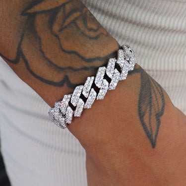 Diamond Prong Link Bracelet in White Gold - 12mm