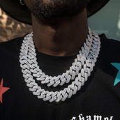 Diamond Prong Link Choker (19mm) in White Gold