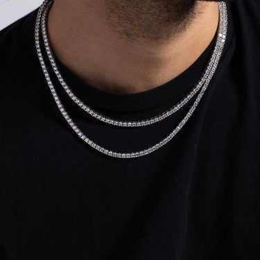 3mm Round Cut Tennis Necklaces Bundle in White Gold