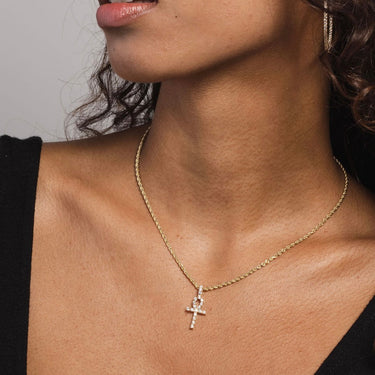 14k Solid Gold Micro Ankh Cross in Yellow Gold