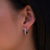 Micro Double Row Huggie Earrings In White Gold