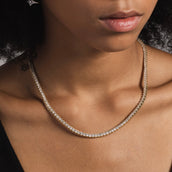 Round Cut Tennis Necklace in Yellow Gold - 3mm