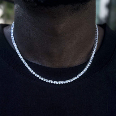Round Cut Tennis Necklace in White Gold - 3mm