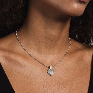 10k Solid Gold Iced Heart Pendant in White Gold