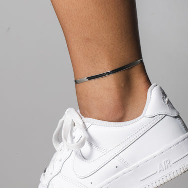 Herringbone Anklet in White Gold - 4mm