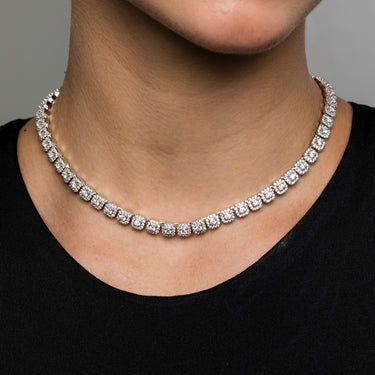 Micro Clustered Tennis Necklace in White Gold