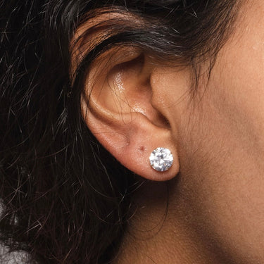 14k Solid Gold Round Cut Diamond Earrings in Yellow Gold