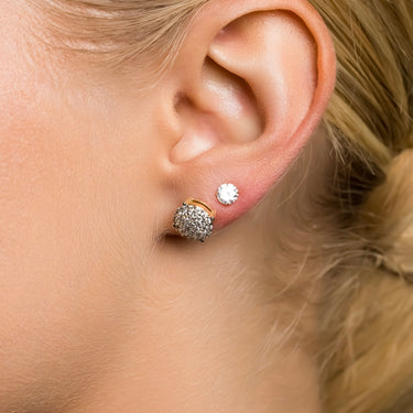 8mm Pave Set Stud Earring in Yellow Gold