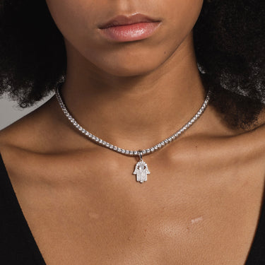Micro Iced Hamsah Pendant in White Gold