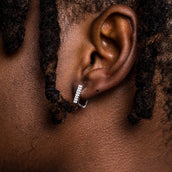 Double Row Square Huggie Earrings In White Gold