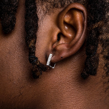 Double Row Square Huggie Earrings In White Gold