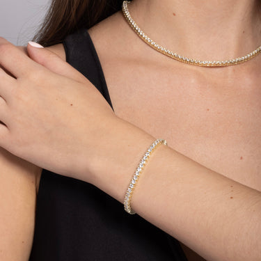 Yellow Gold 3mm Tennis Necklace + Bracelet Bundle