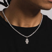 Micro Iced Hamsah Pendant in White Gold
