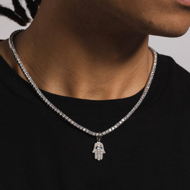 Micro Iced Hamsah Pendant in White Gold