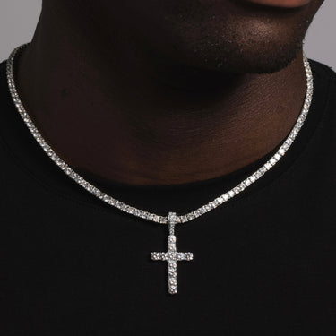 10k Solid White Gold Diamond Cross