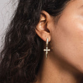 14k Solid Gold Dripping Cross Hoop Earrings