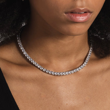 Round Cut Tennis Necklace in White Gold - 5mm