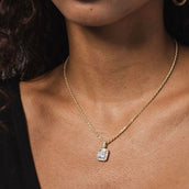 10k Solid Gold Princess Cut Halo Pendant