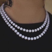 Pave-Set Clustered Tennis Necklace in White Gold