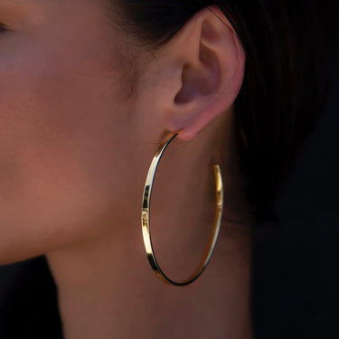 Large Flat Hoop Earrings in Yellow Gold