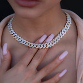 Diamond Prong Link Necklace in Yellow Gold - 12mm