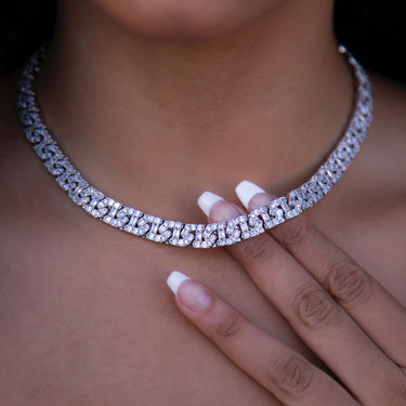 Baguette Chain Link Necklace in White Gold - 8mm