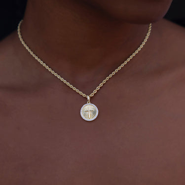 Small Coin Cross Pave Pendant in Gold