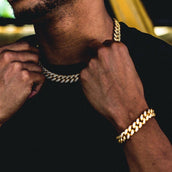 10mm Diamond Cuban Link Choker/Bracelet Bundle in Yellow Gold