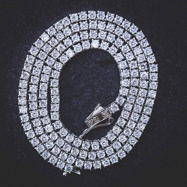 22" 3mm Round Cut Tennis Necklace in White Gold