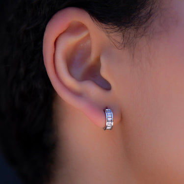 Baguette Hoop Stud Earrings in White Gold
