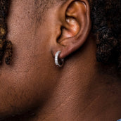 Micro Double Row Huggie Earrings In White Gold