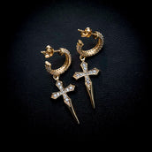 Dripping Cross Hoop Earrings in Yellow Gold