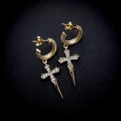 Dripping Cross Hoop Earrings in Yellow Gold