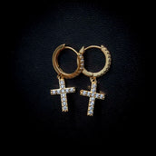Diamond Cross Hoop Earrings in Yellow Gold