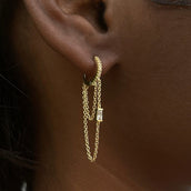 Double Emerald Stone Chain Earrings