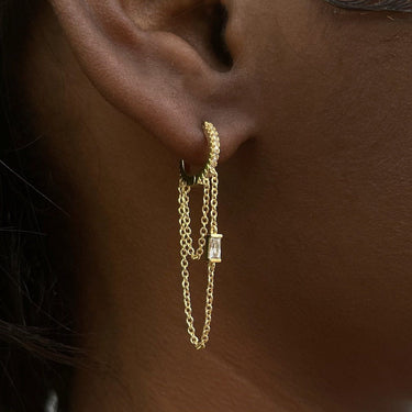 Double Emerald Stone Chain Earrings