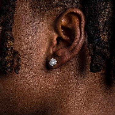 8mm Pave Set Stud Earrings in Yellow Gold