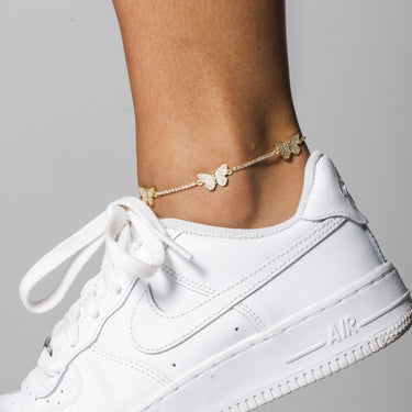 Micro Butterfly Tennis Anklet in Yellow Gold